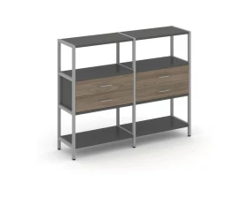 Двухсекционный стеллаж трехярусный с ящиками на одном ярусе 1590х400х1246 Шелф Систем / Shelf System images