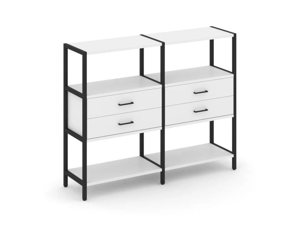 Двухсекционный стеллаж трехярусный с ящиками на одном ярусе 1590х400х1246 Шелф Систем / Shelf System