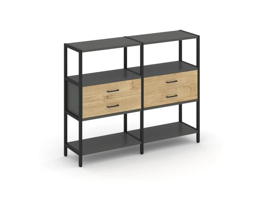 Двухсекционный стеллаж трехярусный с ящиками на одном ярусе 1590х400х1246 Шелф Систем / Shelf System