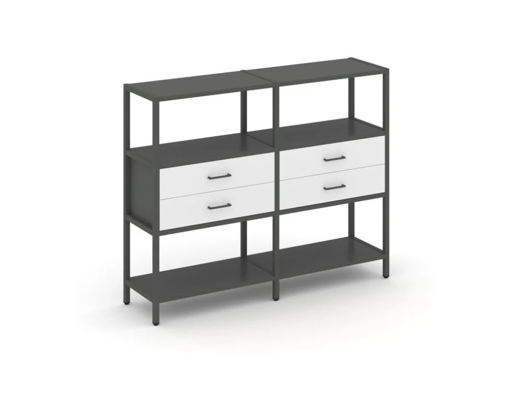 Двухсекционный стеллаж трехярусный с ящиками на одном ярусе 1590х400х1246 Шелф Систем / Shelf System