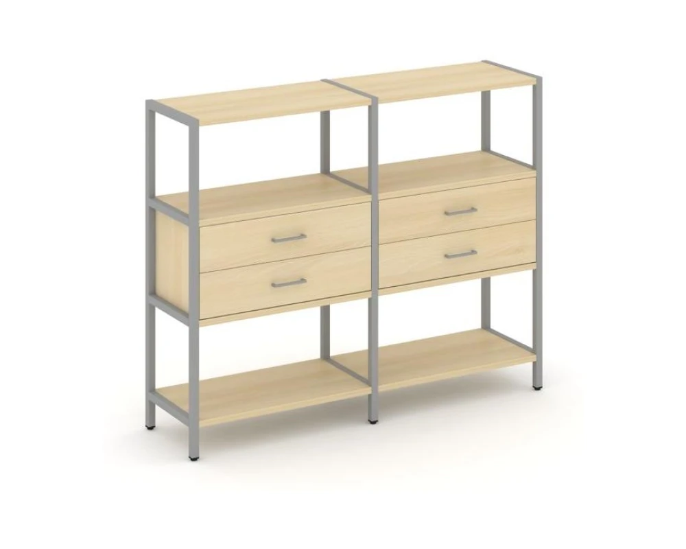 Двухсекционный стеллаж трехярусный с ящиками на одном ярусе 1590х400х1246 Шелф Систем / Shelf System
