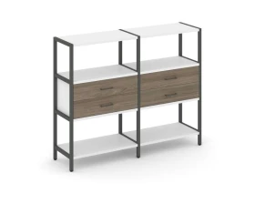 Двухсекционный стеллаж трехярусный с ящиками на одном ярусе 1590х400х1246 Шелф Систем / Shelf System images