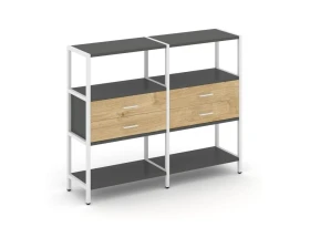 Двухсекционный стеллаж трехярусный с ящиками на одном ярусе 1590х400х1246 Шелф Систем / Shelf System images