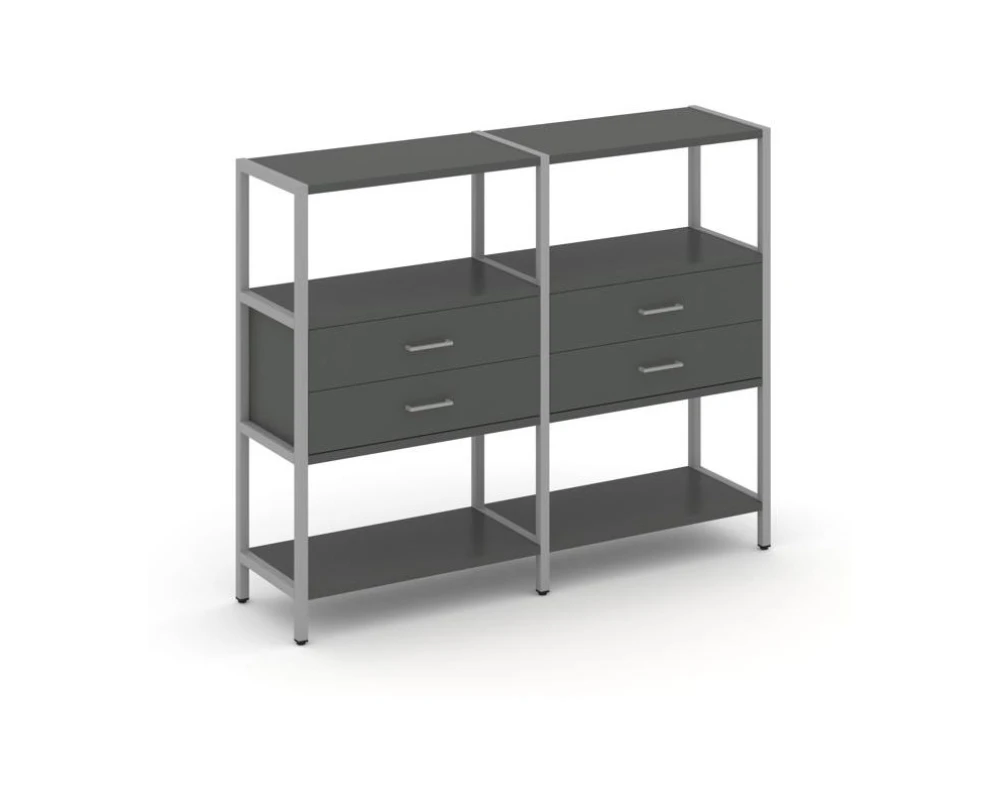 Двухсекционный стеллаж трехярусный с ящиками на одном ярусе 1590х400х1246 Шелф Систем / Shelf System