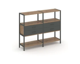 Двухсекционный стеллаж трехярусный с ящиками на одном ярусе 1590х400х1246 Шелф Систем / Shelf System images