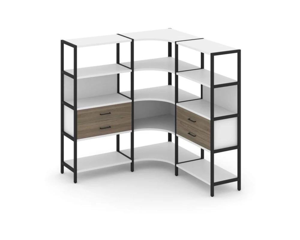 Трехсекционный угловой стеллаж четырехярусный с ящиками 1590х1590х1613 Шелф Систем / Shelf System