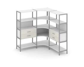Трехсекционный угловой стеллаж четырехярусный с ящиками 1590х1590х1613 Шелф Систем / Shelf System images