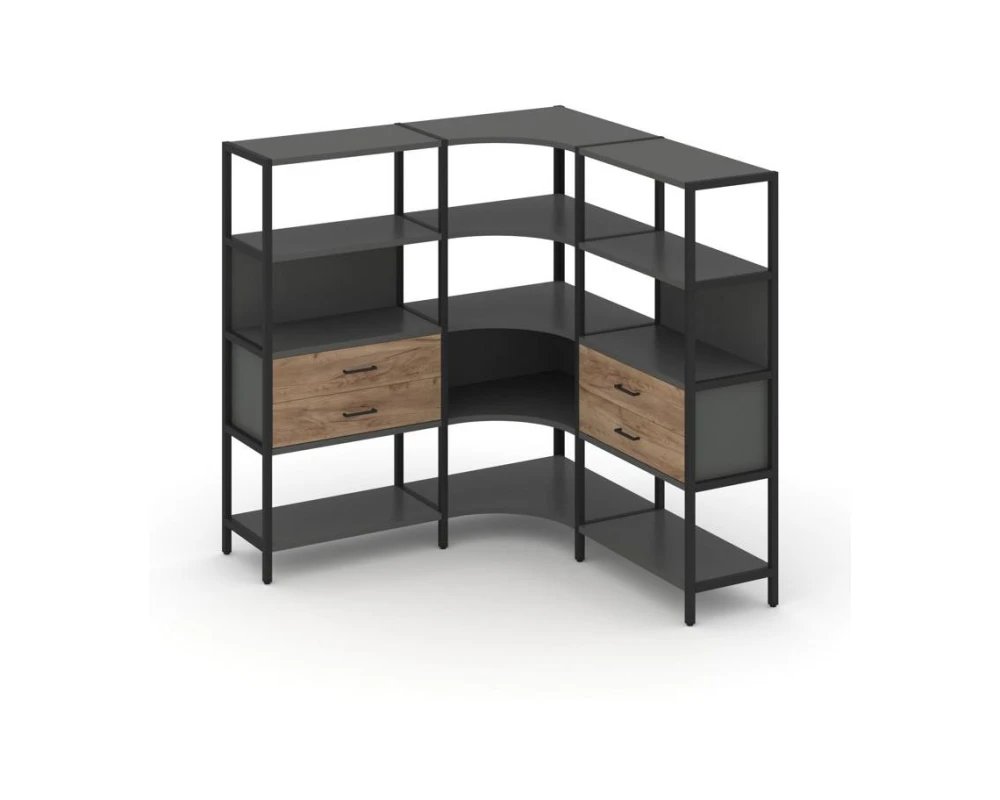 Трехсекционный угловой стеллаж четырехярусный с ящиками 1590х1590х1613 Шелф Систем / Shelf System
