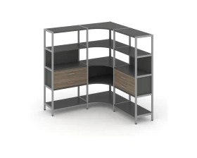Трехсекционный угловой стеллаж четырехярусный с ящиками 1590х1590х1613 Шелф Систем / Shelf System images