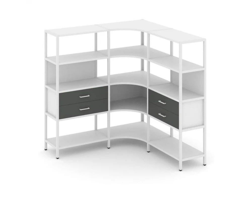Трехсекционный угловой стеллаж четырехярусный с ящиками 1590х1590х1613 Шелф Систем / Shelf System