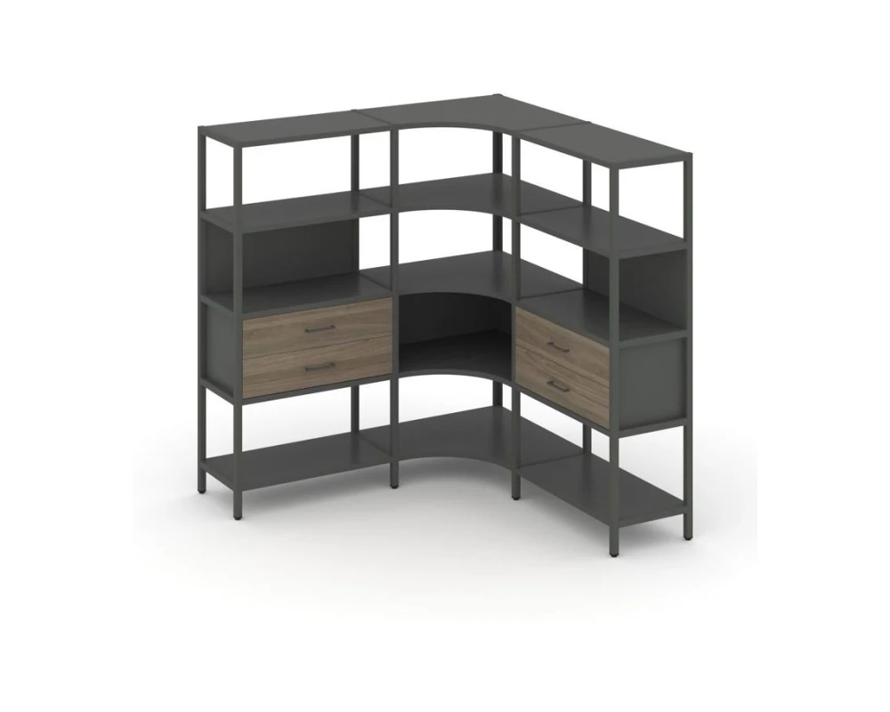 Трехсекционный угловой стеллаж четырехярусный с ящиками 1590х1590х1613 Шелф Систем / Shelf System