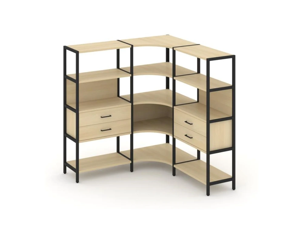 Трехсекционный угловой стеллаж четырехярусный с ящиками 1590х1590х1613 Шелф Систем / Shelf System