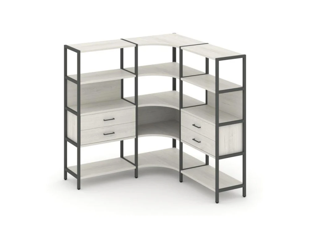 Трехсекционный угловой стеллаж четырехярусный с ящиками 1590х1590х1613 Шелф Систем / Shelf System