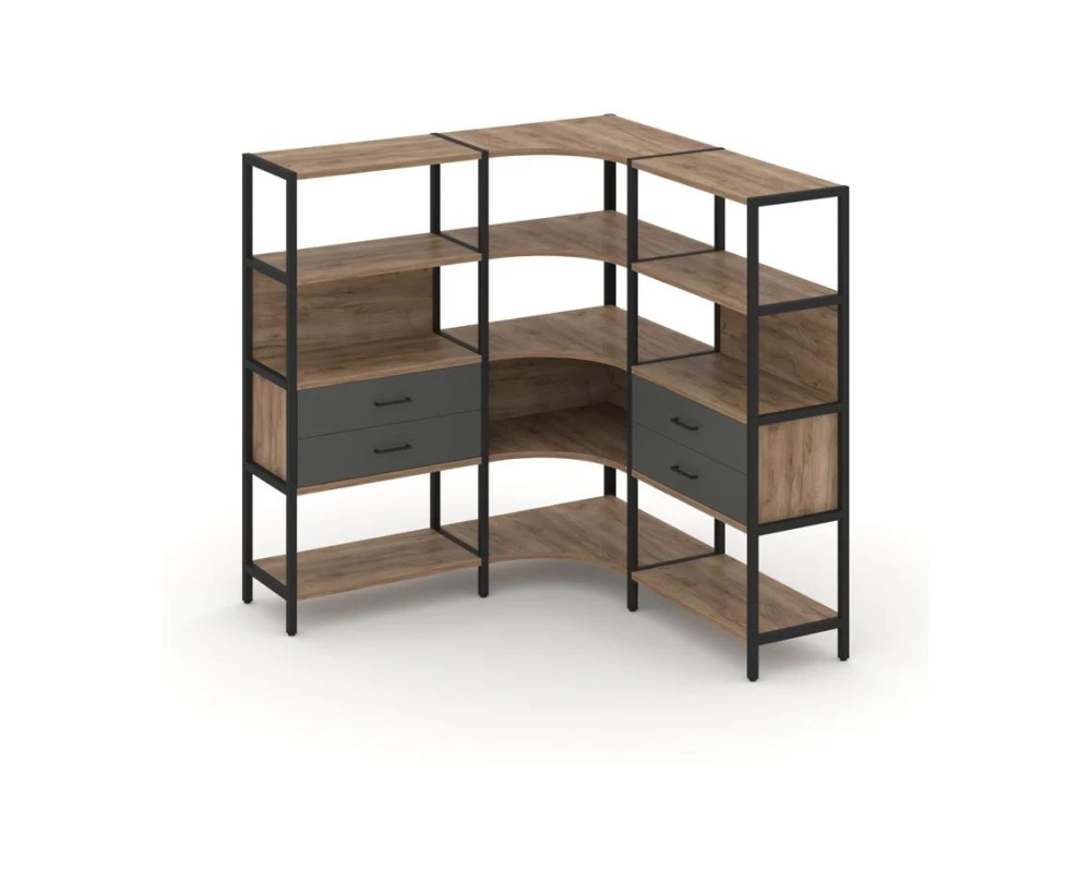 Трехсекционный угловой стеллаж четырехярусный с ящиками 1590х1590х1613 Шелф Систем / Shelf System