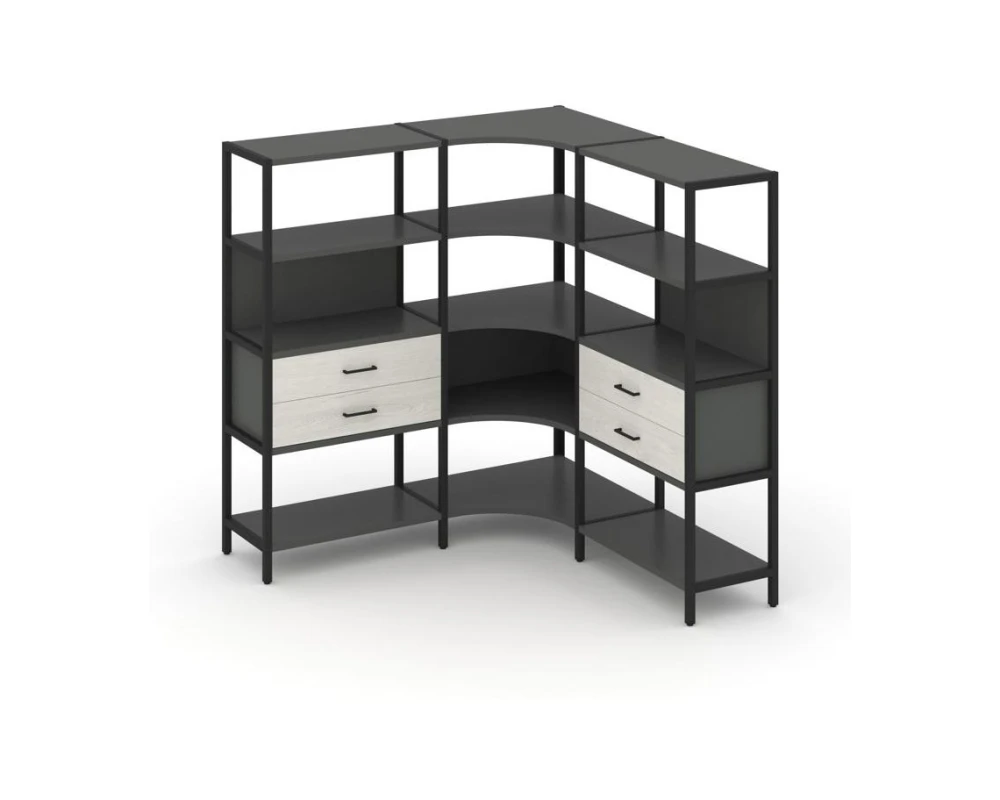 Трехсекционный угловой стеллаж четырехярусный с ящиками 1590х1590х1613 Шелф Систем / Shelf System