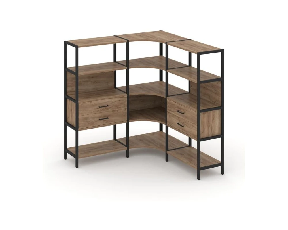 Трехсекционный угловой стеллаж четырехярусный с ящиками 1590х1590х1613 Шелф Систем / Shelf System