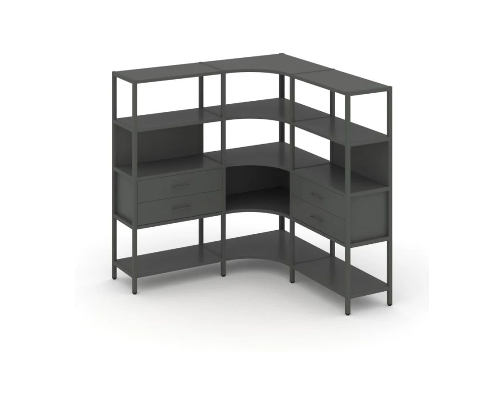 Трехсекционный угловой стеллаж четырехярусный с ящиками 1590х1590х1613 Шелф Систем / Shelf System