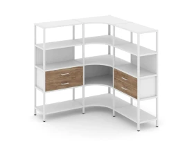 Трехсекционный угловой стеллаж четырехярусный с ящиками 1590х1590х1613 Шелф Систем / Shelf System images