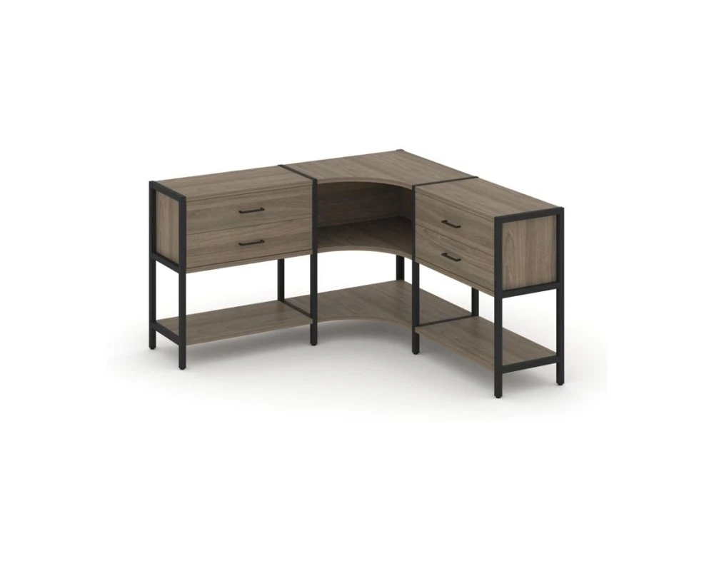 Трехсекционный угловой стеллаж двухярусный с ящиками 1590х1590х879 Шелф Систем / Shelf System