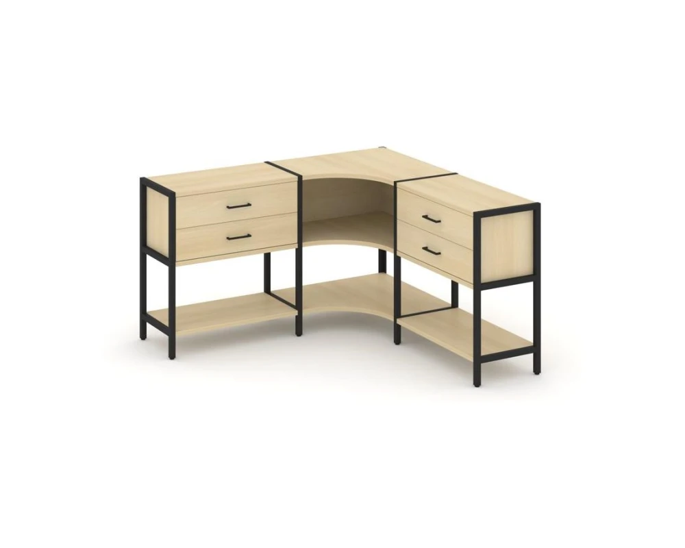 Трехсекционный угловой стеллаж двухярусный с ящиками 1590х1590х879 Шелф Систем / Shelf System