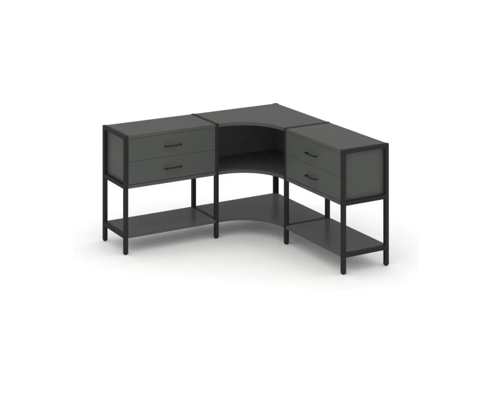 Трехсекционный угловой стеллаж двухярусный с ящиками 1590х1590х879 Шелф Систем / Shelf System