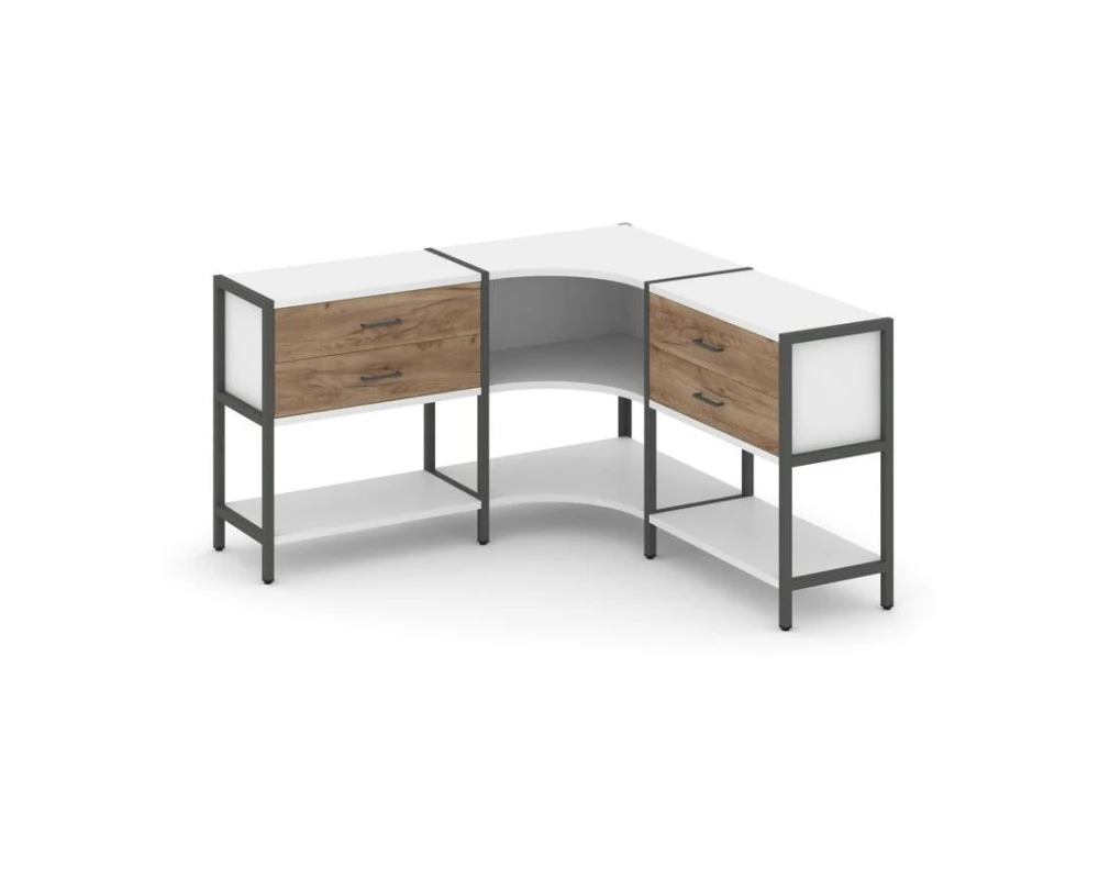 Трехсекционный угловой стеллаж двухярусный с ящиками 1590х1590х879 Шелф Систем / Shelf System