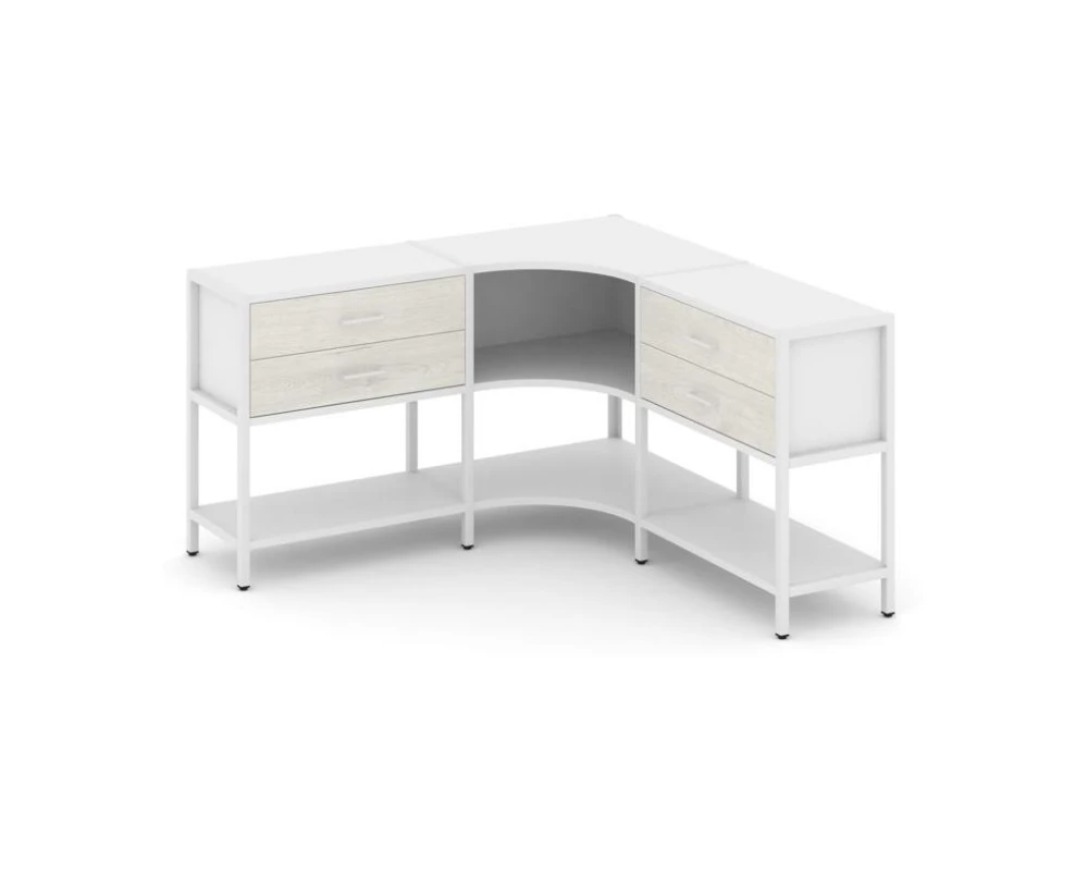 Трехсекционный угловой стеллаж двухярусный с ящиками 1590х1590х879 Шелф Систем / Shelf System