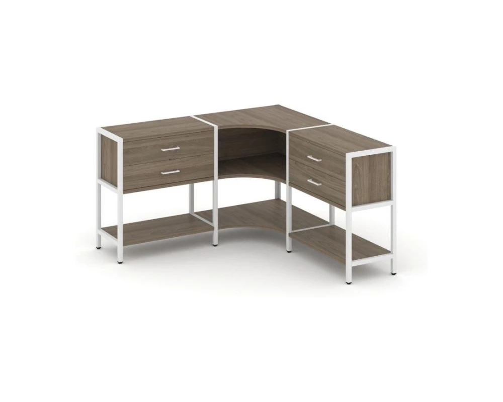 Трехсекционный угловой стеллаж двухярусный с ящиками 1590х1590х879 Шелф Систем / Shelf System