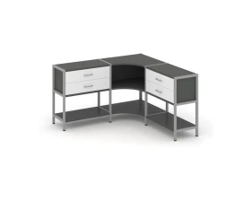 Трехсекционный угловой стеллаж двухярусный с ящиками 1590х1590х879 Шелф Систем / Shelf System images