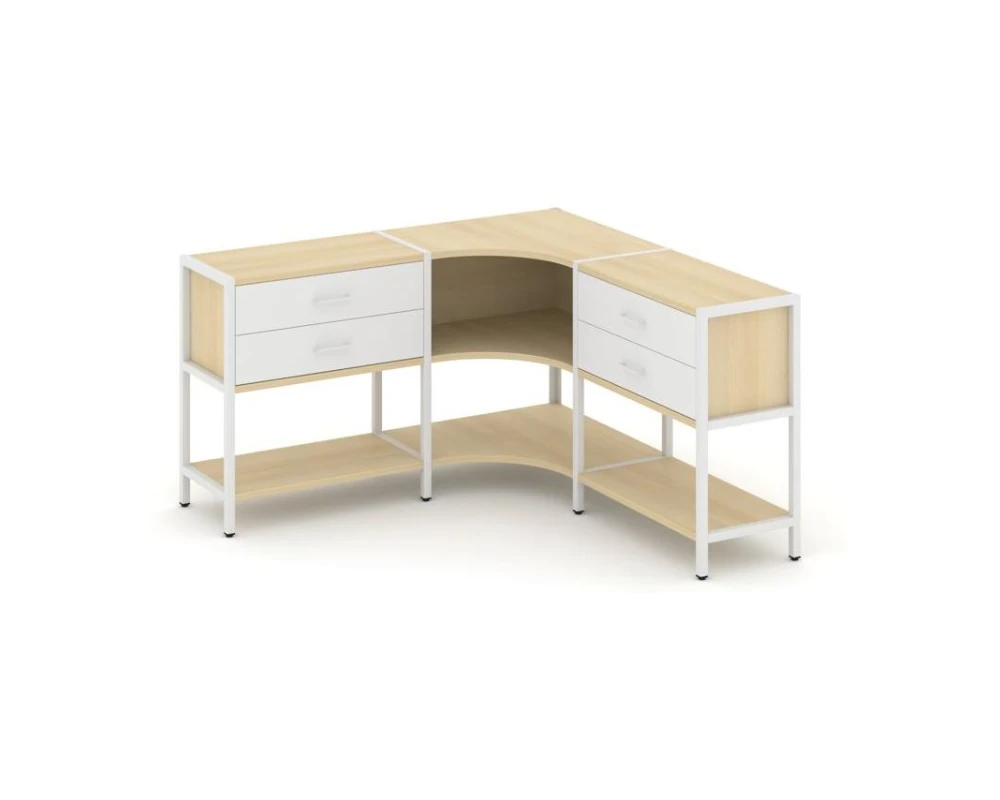 Трехсекционный угловой стеллаж двухярусный с ящиками 1590х1590х879 Шелф Систем / Shelf System