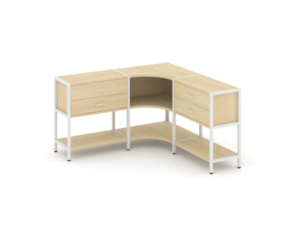 Трехсекционный угловой стеллаж двухярусный с ящиками 1590х1590х879 Шелф Систем / Shelf System