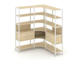 Трехсекционный угловой стеллаж пятиярусный с ящиками 1590х1590х1980 Шелф Систем / Shelf System images