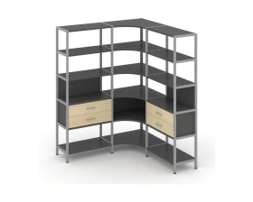 Трехсекционный угловой стеллаж пятиярусный с ящиками 1590х1590х1980 Шелф Систем / Shelf System images