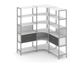 Трехсекционный угловой стеллаж пятиярусный с ящиками 1590х1590х1980 Шелф Систем / Shelf System images