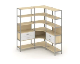 Трехсекционный угловой стеллаж пятиярусный с ящиками 1590х1590х1980 Шелф Систем / Shelf System images