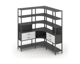 Трехсекционный угловой стеллаж пятиярусный с ящиками 1590х1590х1980 Шелф Систем / Shelf System images