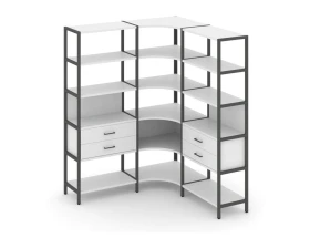 Трехсекционный угловой стеллаж пятиярусный с ящиками 1590х1590х1980 Шелф Систем / Shelf System images